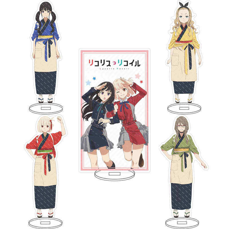 Anime Merchandise Collection - 16cmのアニメ「ライコリス・リコイル」の登場人物、西木渉、井上真緒、中原千花、中村千花のアクリルスタンドフィギュア。コスプレグッズやギフトとしても。