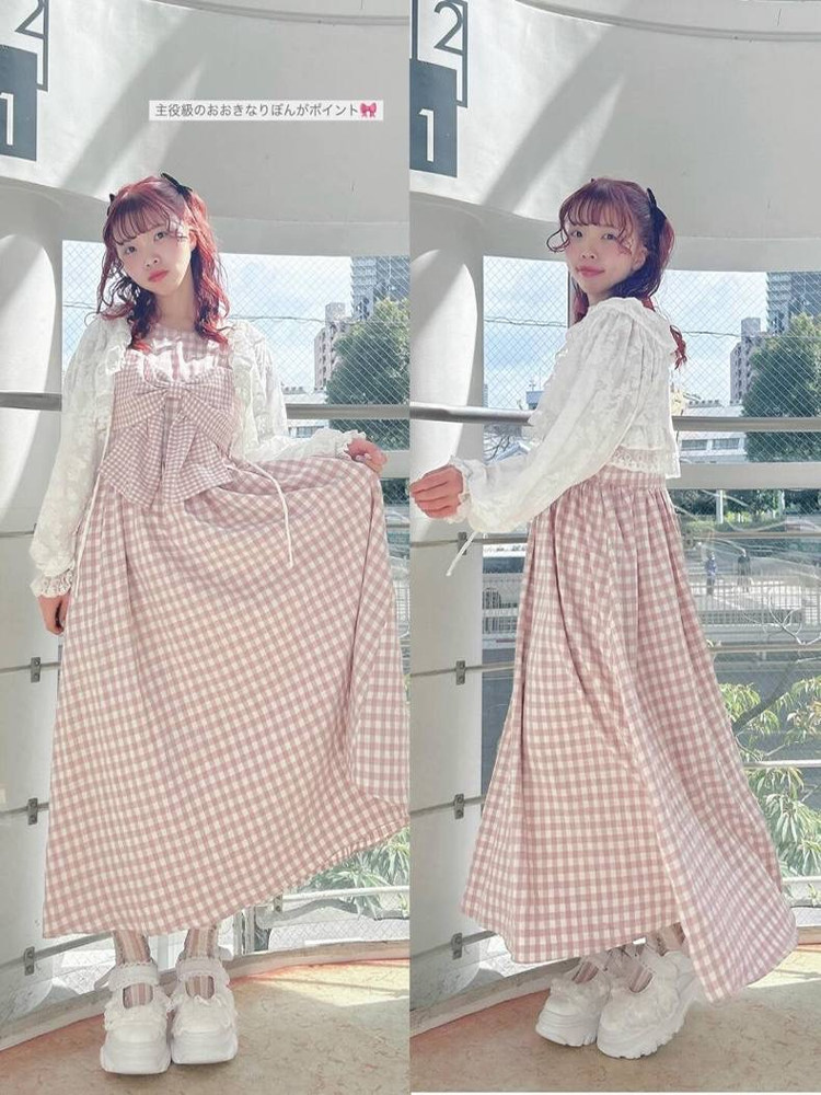 甘い蝶結びチェック柄ワンピース新入荷和風人気ドレス大人サイズ - Anime Merchandise In Japanese のレビューと価格